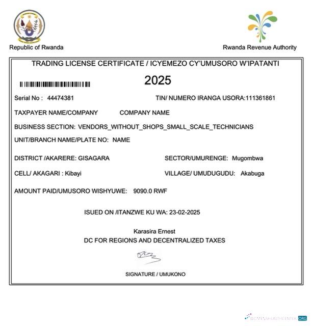 Download Rwanda trading license certificate Word and PDF template Photoshop template